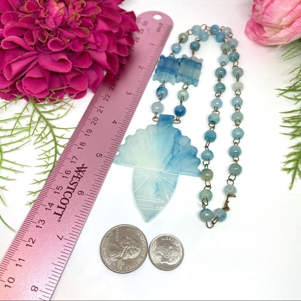 VINTAGE⚜️Genuine Teal Quartz Carved Gem Necklace - Picture 8 of 12